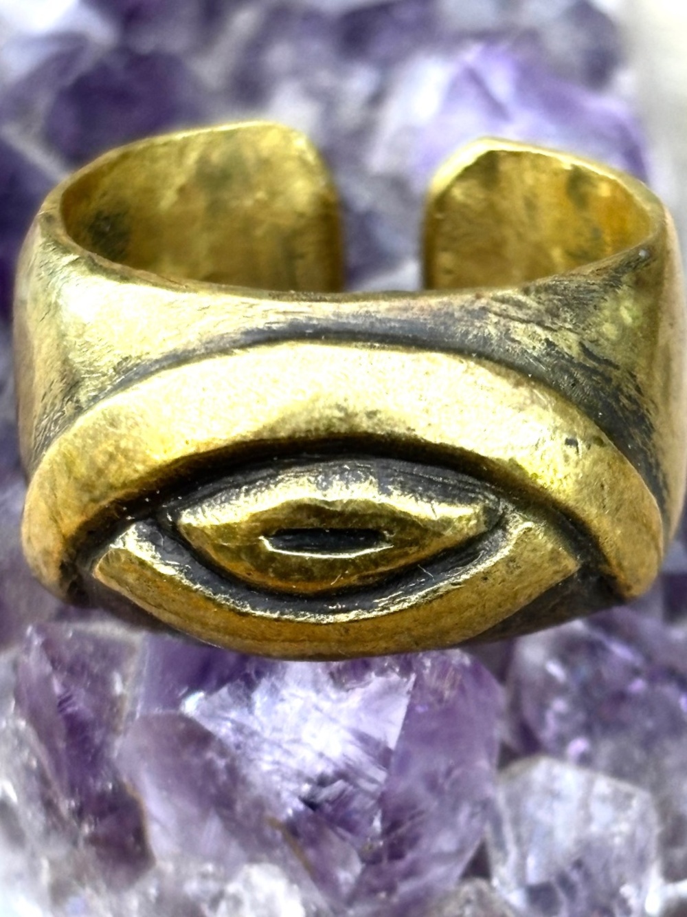 Magic Eye Cast Brass Ring | Original 1980s Churoncalla | Peruvian Inspired